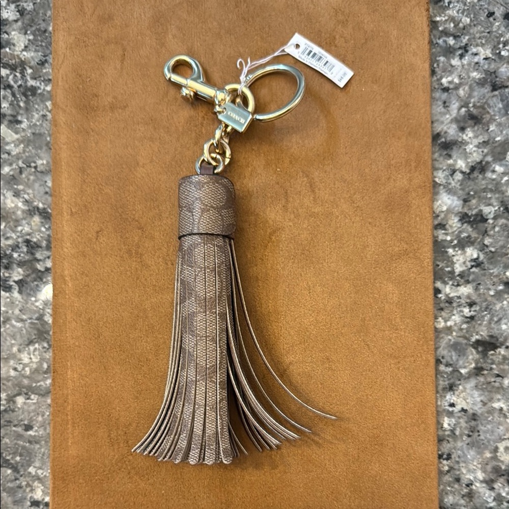 Coach Brown Tassel bag charm in Signature canvas Fob Keychain 73076
